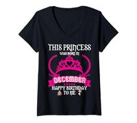 Femme Cette Princesse est née en décembre Funny Dec Birthday Sister T-Shirt avec Col en V