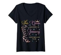 Femme Cette Reine est née en Janvier. Joyeux Anniversaire à Moi T-Shirt avec Col en V