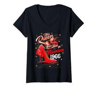 Femme Cette Reine est née en Novembre 1966, Anniversaire de Novembre : Femmes T-Shirt avec Col en V