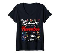 Femme Cette Reine est née en Novembre 1966, Anniversaire de Novembre : Femmes T-Shirt avec Col en V