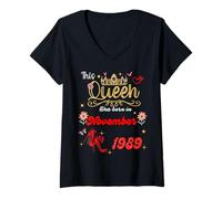 Femme Cette Reine est née en Novembre 1989, Anniversaire de Novembre : Femmes T-Shirt avec Col en V