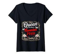 Femme Cette Reine est née en Novembre 1989, Anniversaire de Novembre : Femmes T-Shirt avec Col en V