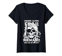 Femme CETTE VIEILLE FEMME NE DIT JAMAIS QU'IL A FAIRE - Crâne T-Shirt avec Col en V