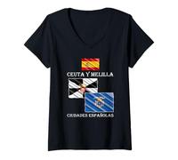 Femme Ceuta et Melilla sont Deux Villes espagnoles T-Shirt avec Col en V