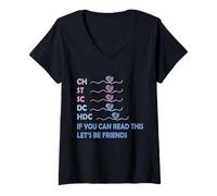 Femme CH St SC DC HDC If You Can Read This Knitting Abréviation T-Shirt avec Col en V