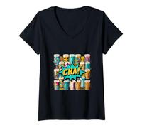 Femme Cha! Thé Chai Indien rétro pour Amoureux de la Culture T-Shirt avec Col en V