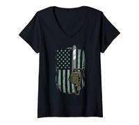 Femme Chainsaw American Flag Funny Independence Day - Woodworker T-Shirt avec Col en V