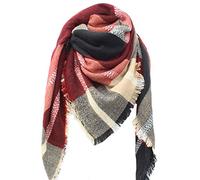 Femme châle écharpe étole Foulard Pashmina Bakicey Echarpe a Carreaux Laine Mode Etole Plaid Foulard Oversize Shawl Cardigan Cachemire Chaud Automne Hiver Manteau Tricot Ponchos et Capes140x140cm (15)