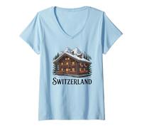 Femme Chalet Suisse Traditionnel Mignon Suisse Cadeau Touristique T-Shirt avec Col en V