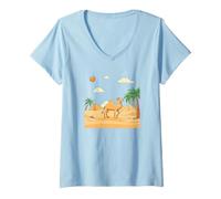 Femme Chameau dans Le désert Parmi Les Dunes de Sable et Les Palmiers T-Shirt avec Col en V