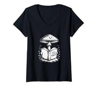 Femme Champignon amanita lisant un livre sur Comment être plus amusant (gi) T-Shirt avec Col en V