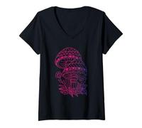 Femme Champignon bohème esthétique Mystique botanique T-Shirt avec Col en V