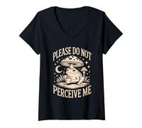 Femme Champignon Grenouille introverti Please Do Not Perceive Me T-Shirt avec Col en V