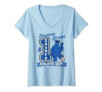 Femme Champion d'athlétisme Sesame Street Cookie Monster Team Vintage T-Shirt avec Col en V