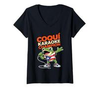 Femme Champion de karaoké Coquí Porto Rico Chantez comme Une greno T-Shirt avec Col en V