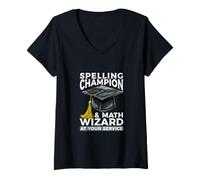 Femme Champion d'orthographe et Assistant mathématique chez Votre Professeur de Service T-Shirt avec Col en V