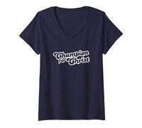 Femme Champion pour Le Christ, Les Hommes, Les Femmes et Les Jeunes T-Shirt avec Col en V