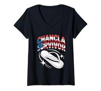 Femme Chancla Survivor Funny Porto Rico Latinx Family Humour T-Shirt avec Col en V