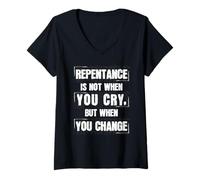 Femme Changement de repentance de vêtements israélites hébreux noirs T-Shirt avec Col en V