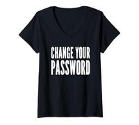 Femme Changez Votre Mot de Passe - Design de Conseils de sécurité pour Ordinateur Blanc T-Shirt avec Col en V