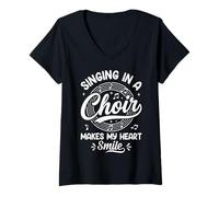 Femme Chanter dans Une Chorale Fait Sourire Mon cœur mélomane T-Shirt avec Col en V