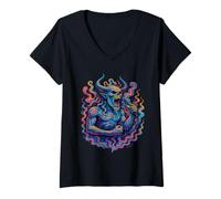 Femme Chanteur démon psychédélique T-Shirt avec Col en V