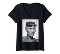 Femme Chanteur Grace Jones Warm Leatherette Era 1980 Allan Ballard T-Shirt avec Col en V