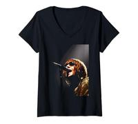 Femme Chanteur Liam Gallagher Oasis Live in Cardiff 2005 T-Shirt avec Col en V
