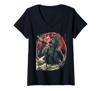 Femme Chanteuse hurlante Japanese Wave Red Moon Dark Rock Vocal T-Shirt avec Col en V