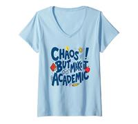 Femme Chaos But Make It Academic - Professeur Amusant de rentrée Scolaire T-Shirt avec Col en V