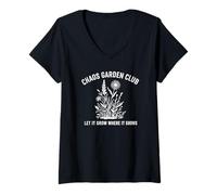 Femme Chaos Garden Club Fleurs Sauvages Nature T-Shirt avec Col en V