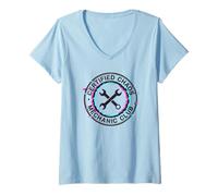 Femme Chaos Mechanic Club - Design Amusant pour Les techniciens Automobiles T-Shirt avec Col en V