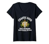 Femme Chaotic Good Intentions Questionable Methods, Funny D20 T-Shirt avec Col en V