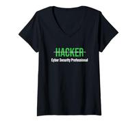 Femme Chapeau Blanc éthique pour Professionnels de la cybersécurité T-Shirt avec Col en V