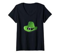 Femme Chapeau de léprechaun avec trèfle à Quatre Feuilles T-Shirt avec Col en V