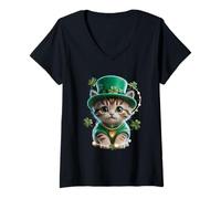 Femme Chapeau de léprechaun pour Chat St Patrick T-Shirt avec Col en V