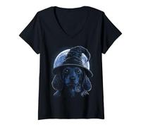 Femme Chapeau de Magicien Teckel pour Halloween T-Shirt avec Col en V