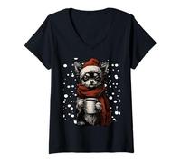 Femme Chapeau de Père Noël Chihuahua pour Amoureux du café T-Shirt avec Col en V