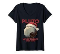 Femme Chapeau de Père Noël Classique Pluto Never Forget Retro Christmas Science T-Shirt avec Col en V