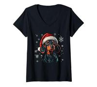 Femme Chapeau de Père Noël pour Chien Teckel Wiener T-Shirt avec Col en V