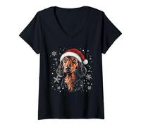 Femme Chapeau de Père Noël pour Chien Teckel Wiener T-Shirt avec Col en V