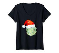Femme Chapeau de Père Noël Sprout Plant Funny Christmas Vegan T-Shirt avec Col en V