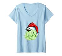 Femme Chapeau de Père Noël Sprout Plant Funny Christmas Vegan T-Shirt avec Col en V