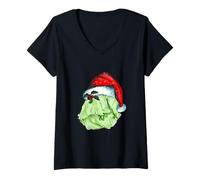 Femme Chapeau de Père Noël Sprout Plant Funny Christmas Vegan T-Shirt avec Col en V
