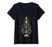Femme Chapeau de Sapin de Noël de Football T-Shirt avec Col en V