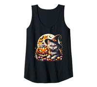 Femme Chapeau de sorcière Chat Citrouille Jack o Lanterne Graphique Halloween Kitty Débardeur
