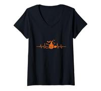 Femme Chapeau de sorcière Citrouille Battement de cœur Halloween T-Shirt avec Col en V