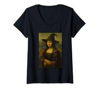 Femme Chapeau de sorcière Mona Lisa pour Halloween T-Shirt avec Col en V