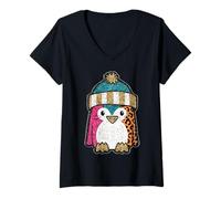 Femme Chapeau d'hiver Mignon Pingouin imprimé léopard coloré T-Shirt avec Col en V