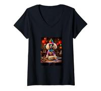 Femme Chapeau et Lunettes de Soleil pour Chien Caniche Cool T-Shirt avec Col en V
